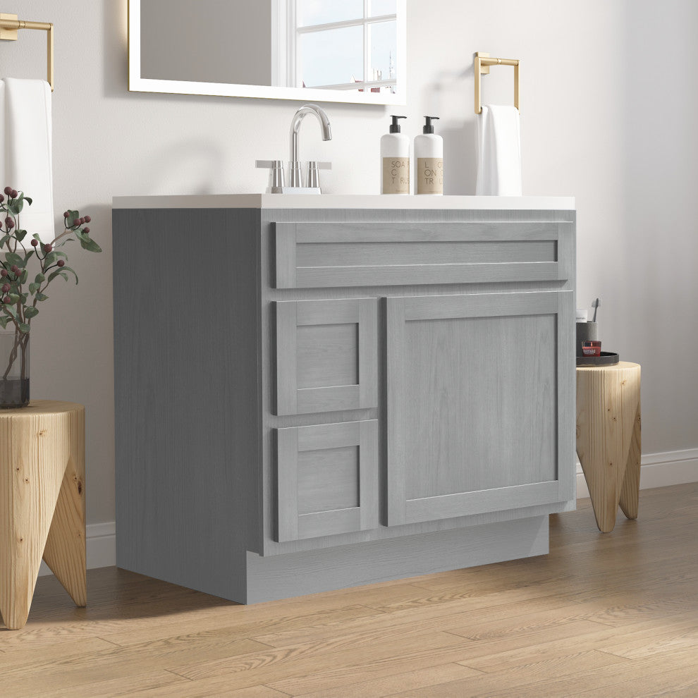 Vanity Art Vanity Base Cabinet, No Top, Drawers on Left, 36", Silver