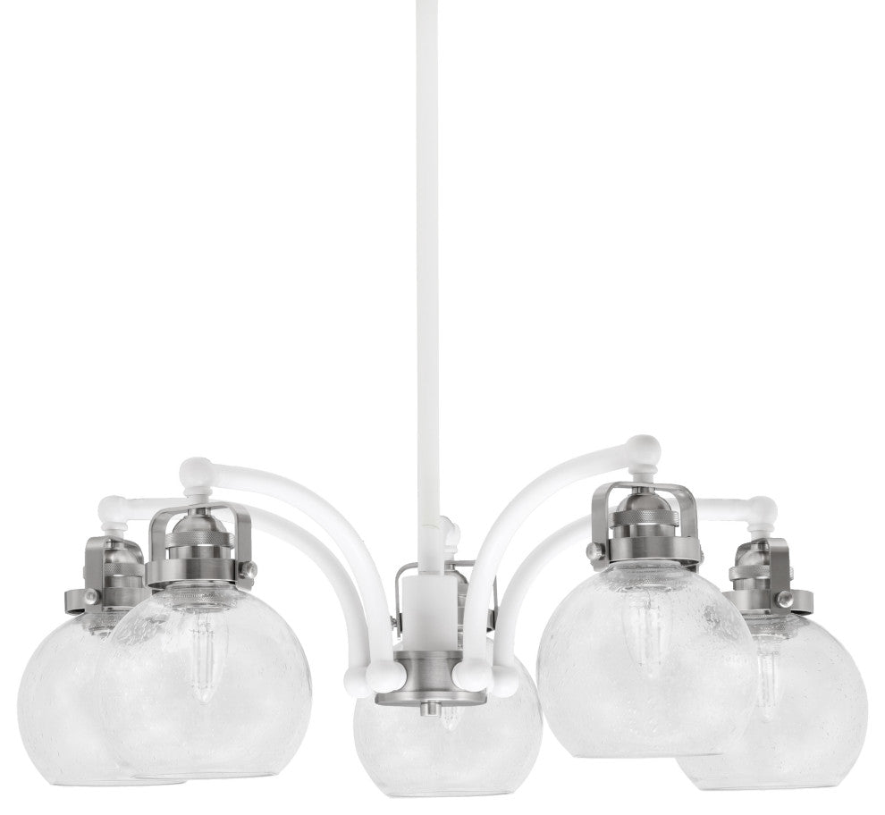Easton, 5 Light, Chandelier, White & Brushed Nickel, 5.75" Clear Bubble