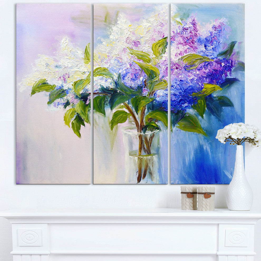 "Blue and White Lilacs in Vase" Metal Wall Art, 3 Panels, 36"x28"