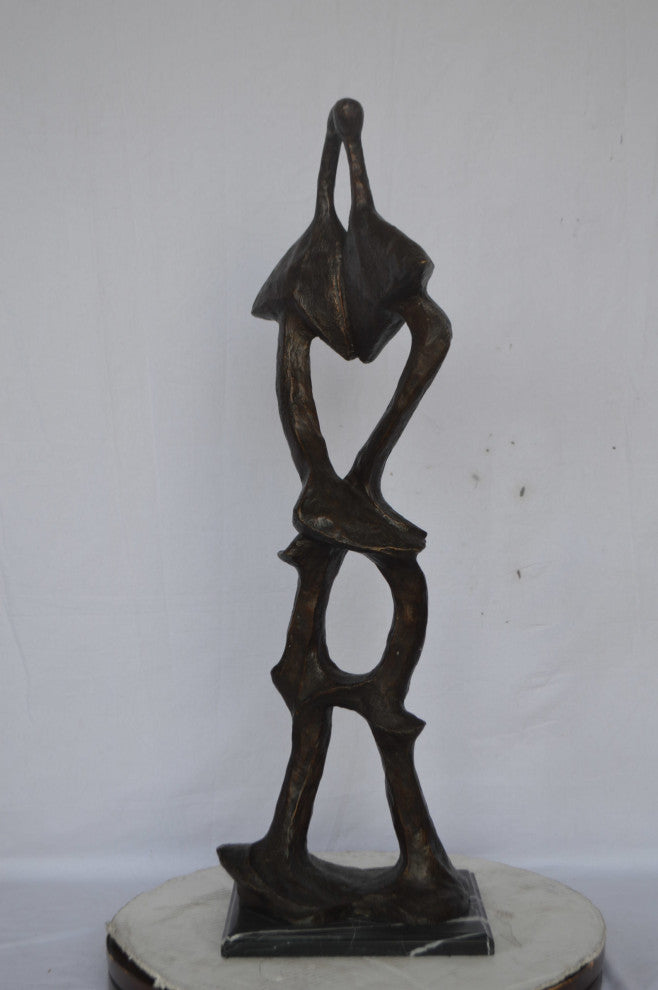 Modern art abstract, a couple kissing bronze statue - Size: 13"L x 11"W x 40"H