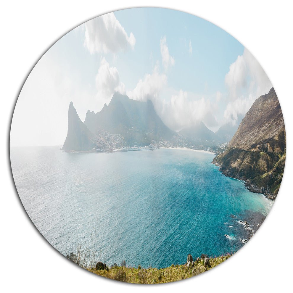 Hout Bay From Chapman Peak, Seashore Round Metal Wall Art, 11"