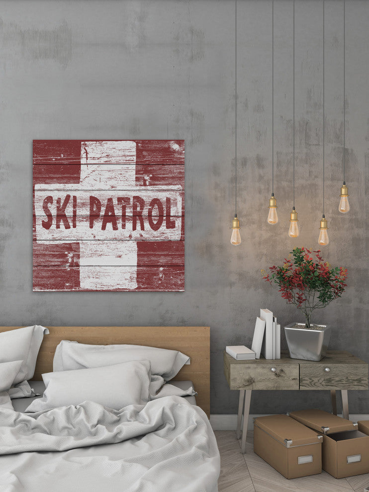 "Ski Patrol Cross" Painting Print on White Wood, 18"x18"