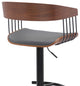 Larisa Adjustable Walnut Wood Bar Stool, Gray Faux Leather With Black Metal