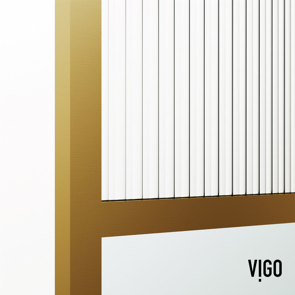 VIGO Essex 34" W x 74" H Framed Fixed Shower Screen with Fluted Glass, Matte Brushed Gold