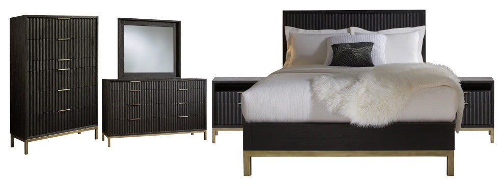 Modus Kentfield 6 Piece E King Bedroom Set With Chest, Black Drifted Oak