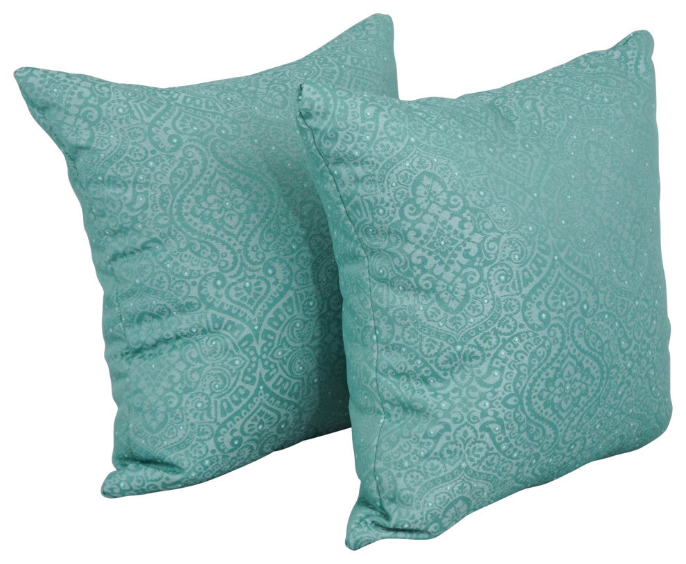 17" Jacquard Throw Pillows With Inserts, Set of 2, Mabul Seaglass