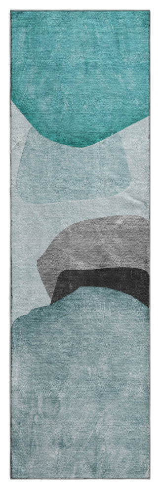 Premium Machine Washable Mayfield AMF547 Teal 2'3" x 7'6" Runner Rug