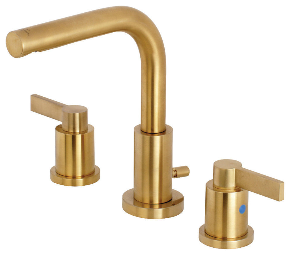 Widespread Bathroom Faucet, Brass Pop-Up, Brushed Brass