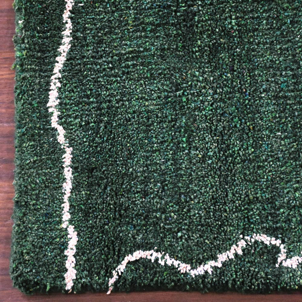 HAND KNOTTED LOOM SILK AREA RUGS-8'x10',Rectangle,Dark Green White,Contemporary