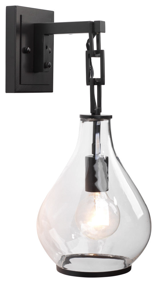 Tear Drop Hanging Wall Sconce, Clear Glass and Bronze