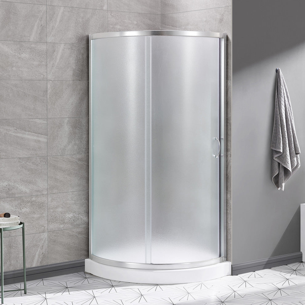 Ove Decors Breeze Shower Kit, Frosted Panels and Base, Satin Nickel, 34"