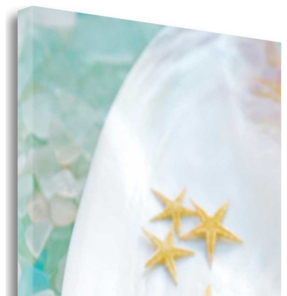 3" Four Yellow Starfish and Colorful Seaglass Giclee Wrap Canvas Wall Art