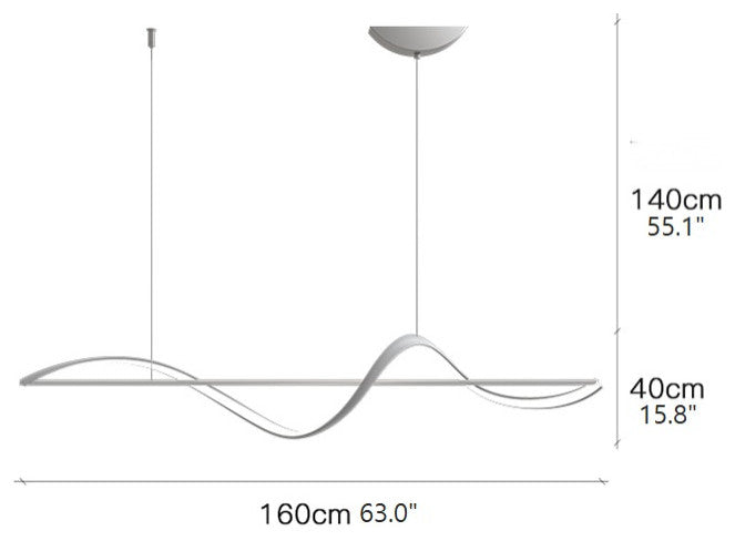 Carros | Minimalistic Wave Design Chandelier for Dining Room, White, L63.0"