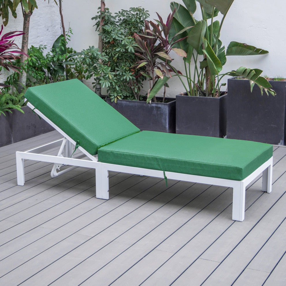 Chelsea White Patio Chaise Lounge Chair With Cushions, Green