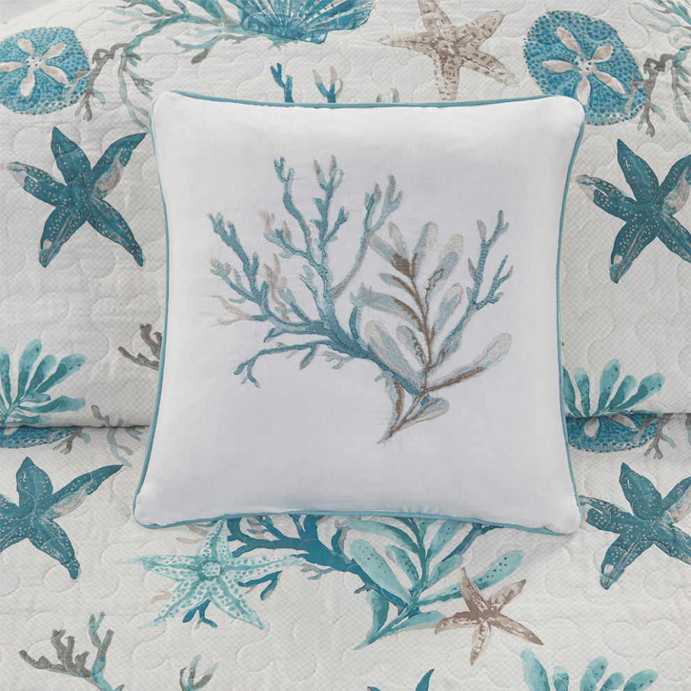 Madison Park Pebble Beach 6 Piece Cotton Sateen Quilt Set With Throw Pillows