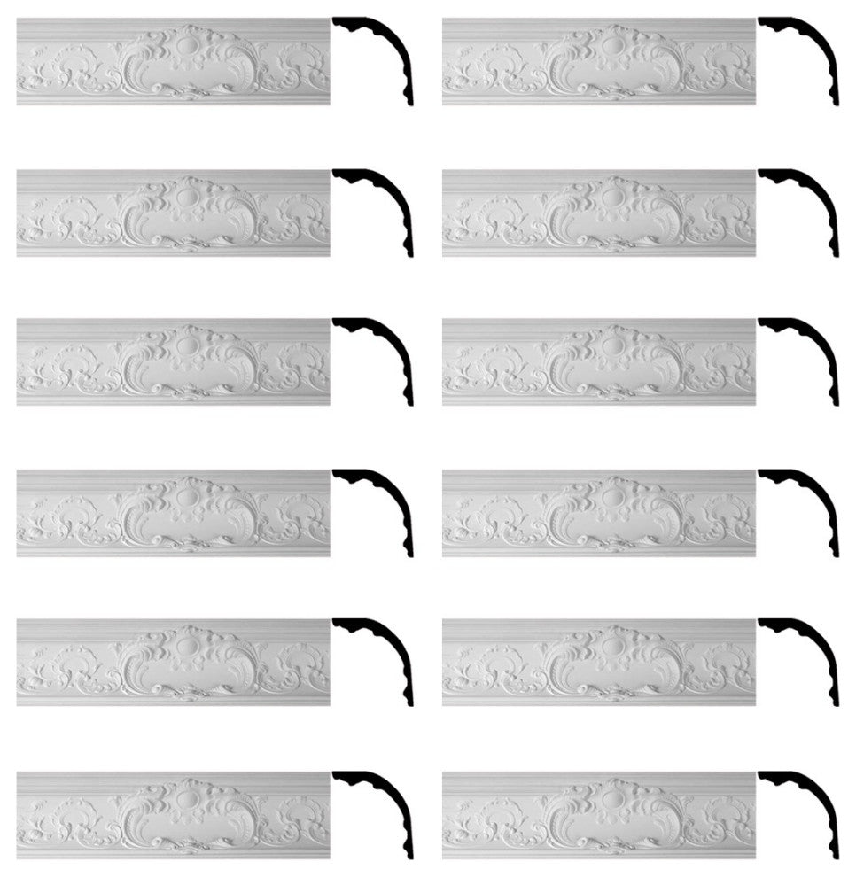 Cornice White Urethane Sidartha Ornate Design 12 Pieces Totaling 937.5" Length