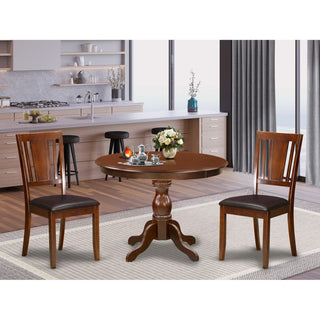 3 Pc Kitchen Set, Mahogany Dining Table, 2 Faux Leather Chairs