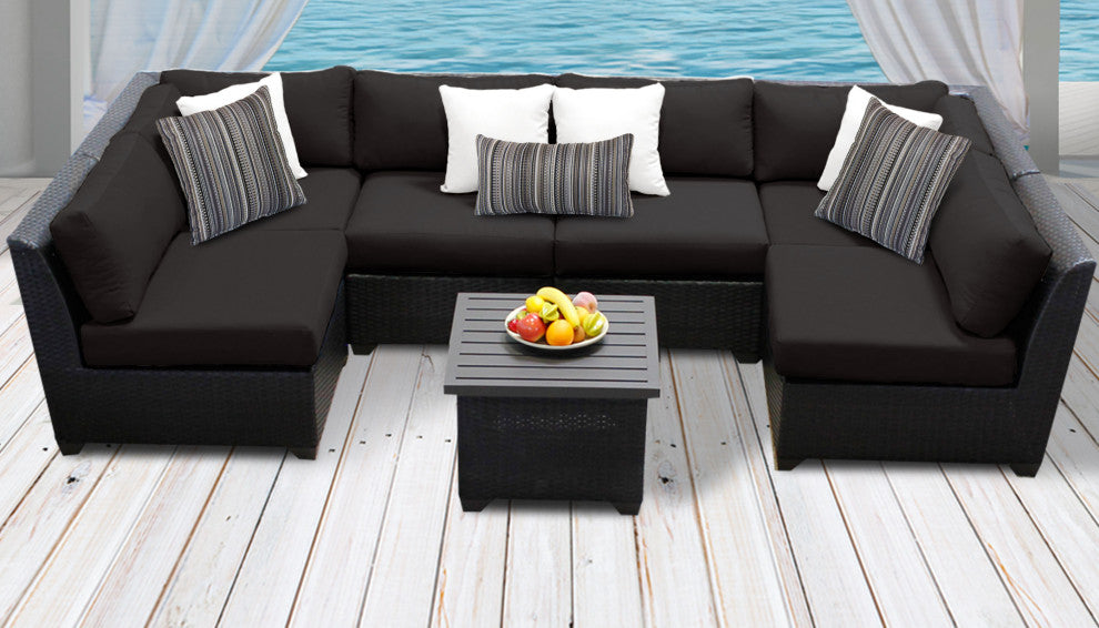 Barbados 7 Piece Outdoor Wicker Patio Furniture Set 07c Black