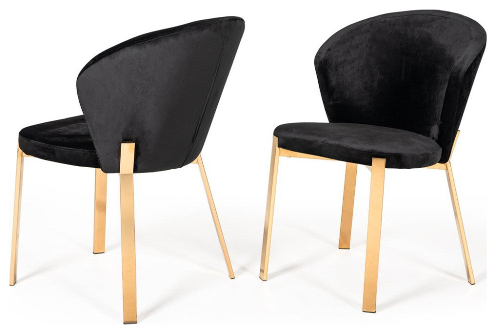 Set of Two Black Velvet Rosegold Dining Chairs