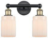 Hadley 2-Light 14" Vanity Light, Black Antique Brass Finish, Matte White Shade