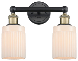 Hadley 2-Light 14" Vanity Light, Black Antique Brass Finish, Matte White Shade