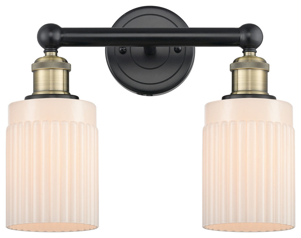 Hadley 2-Light 14" Vanity Light, Black Antique Brass Finish, Matte White Shade