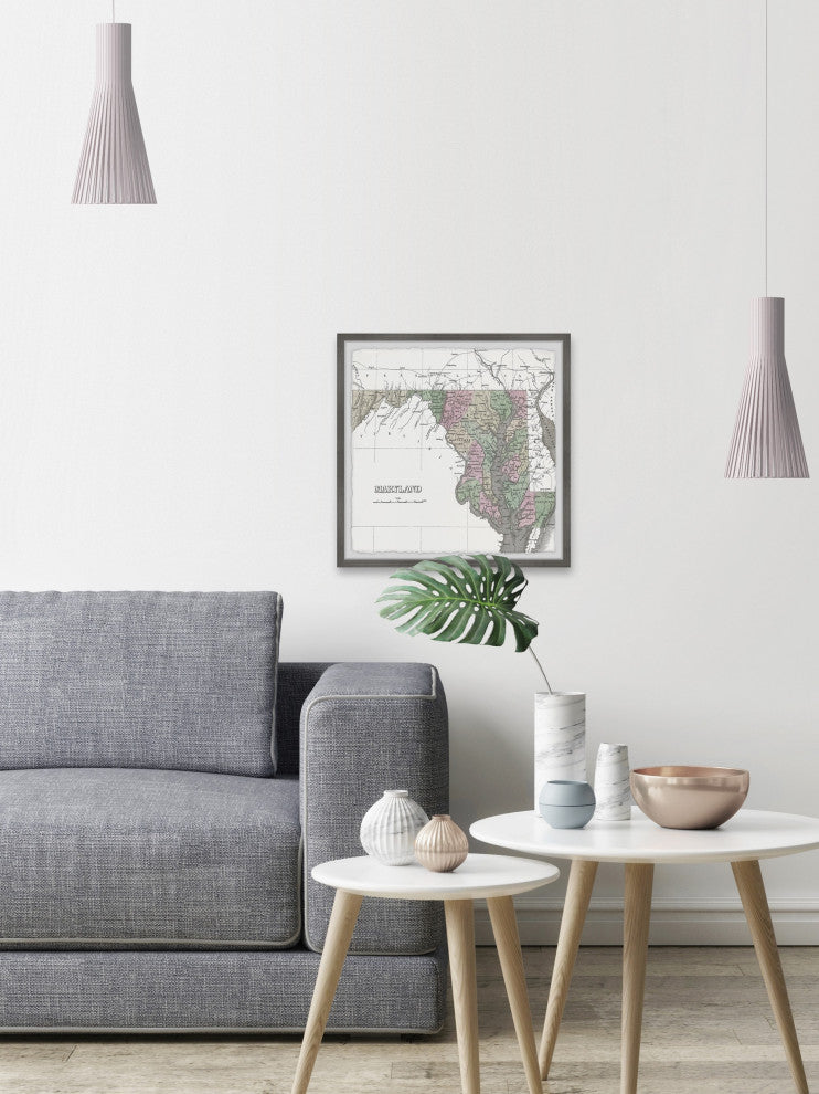 "Maryland Colored Map" Framed Painting Print, 24x24