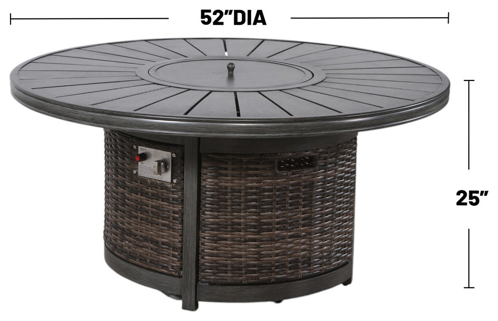 Wicker and Metal Outdoor Round Fire Pit, Brown