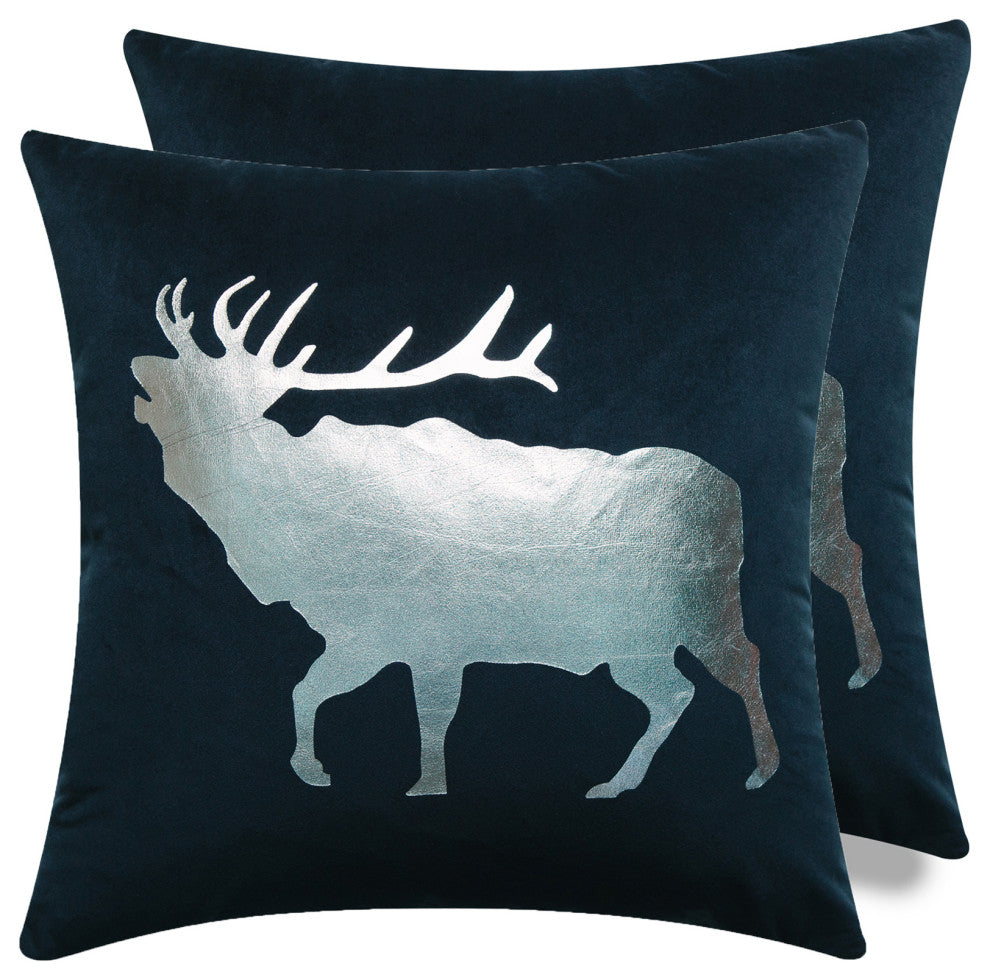 Christmas Icons Throw Pillow Set of 2, Print Silver Elk