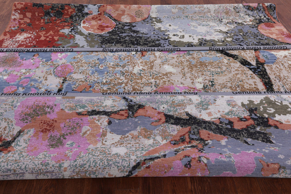 9' 0" X 12' 0" Bird Design Modern Handmade Wool and Silk Rug Q7199