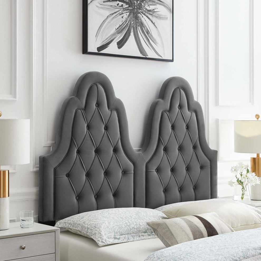 Augustine Tufted Performance Velvet Full/Queen Headboard Charcoal