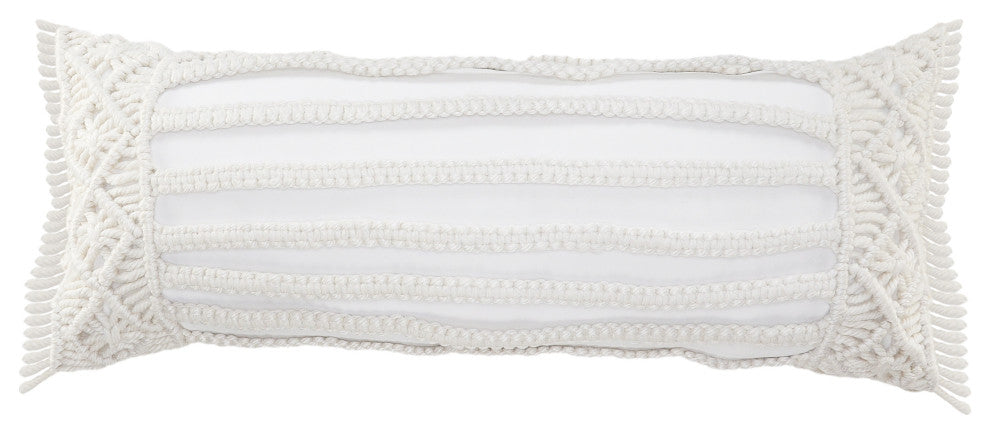 Ox Bay Handwoven White Diamond Resistant Polyester Pillow Cover, 14"x36"