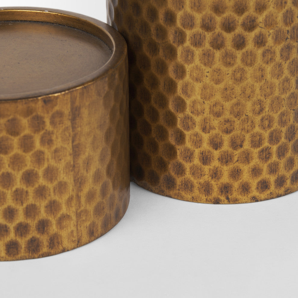 Gage Antiqued Gold Honeycomb Textured Metal Candle Holder, 2-Piece Set