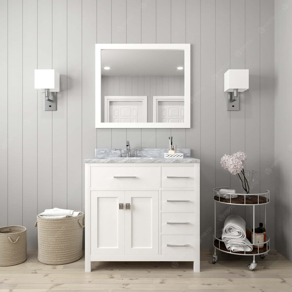 Caroline Parkway 36" Single Bathroom Vanity Set White, Marble Top