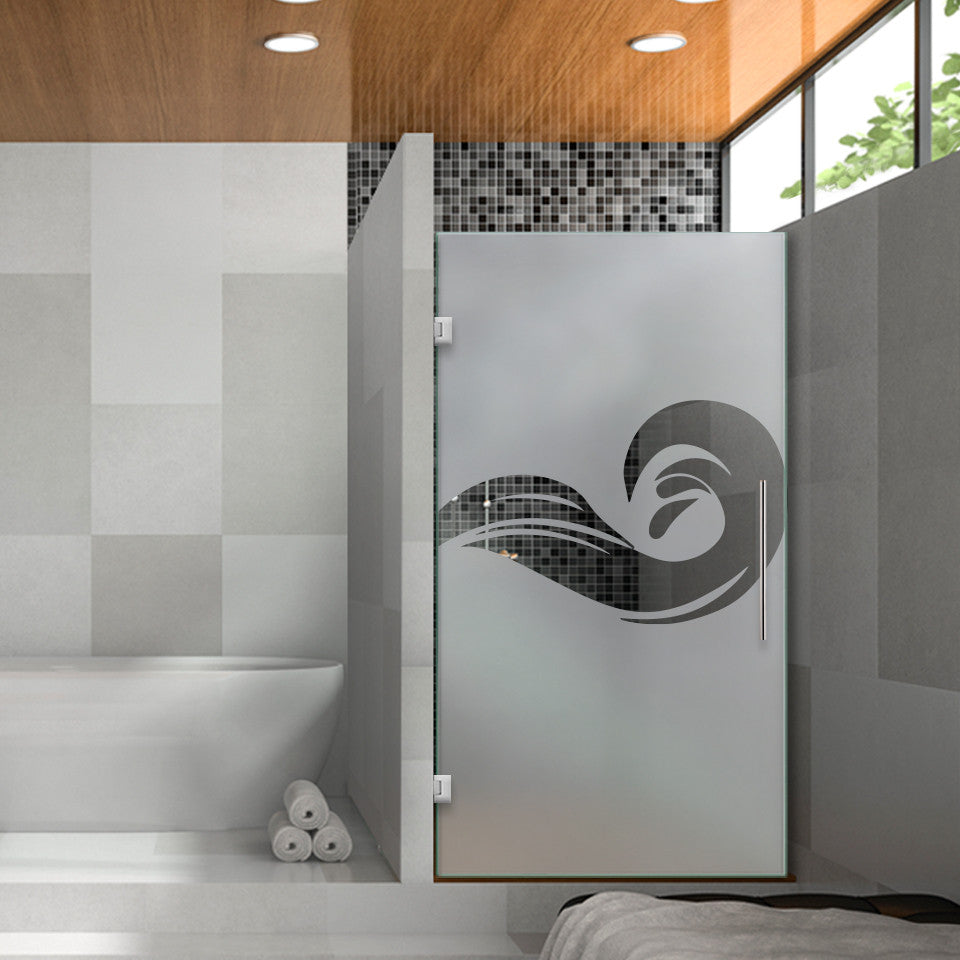 Hinged Alcove Shower Door With Flamenco Design, Semi-Private, 32"x75" Inches, Left