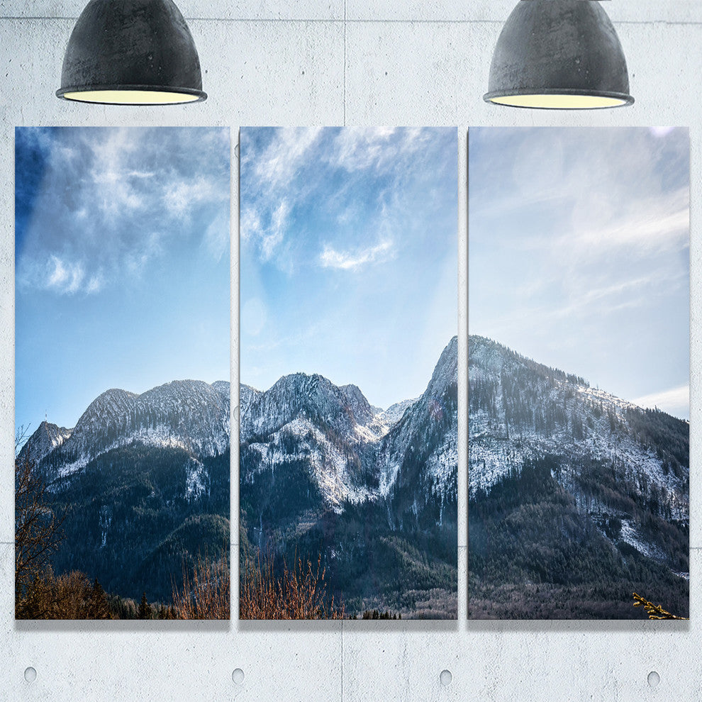 "Winter Mountains With Sun Flare" Metal Wall Art, 3 Panels, 36"x28"