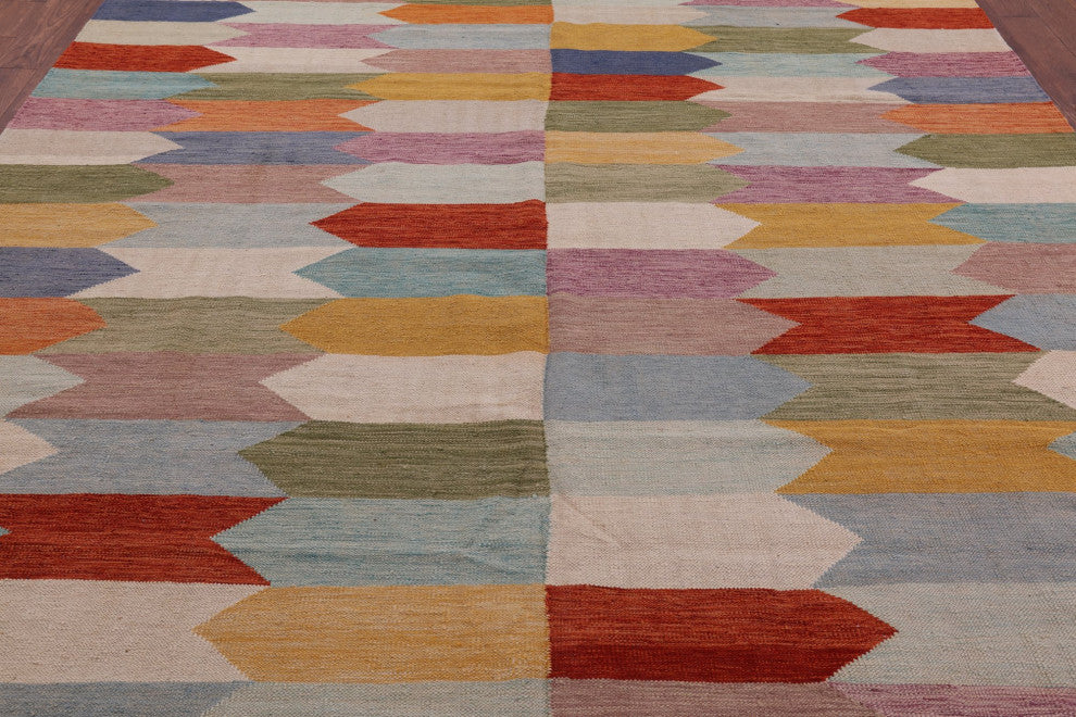 9' 4" X 11' 11" Wool On Wool Kilim Flat Weave Rug - Q12589