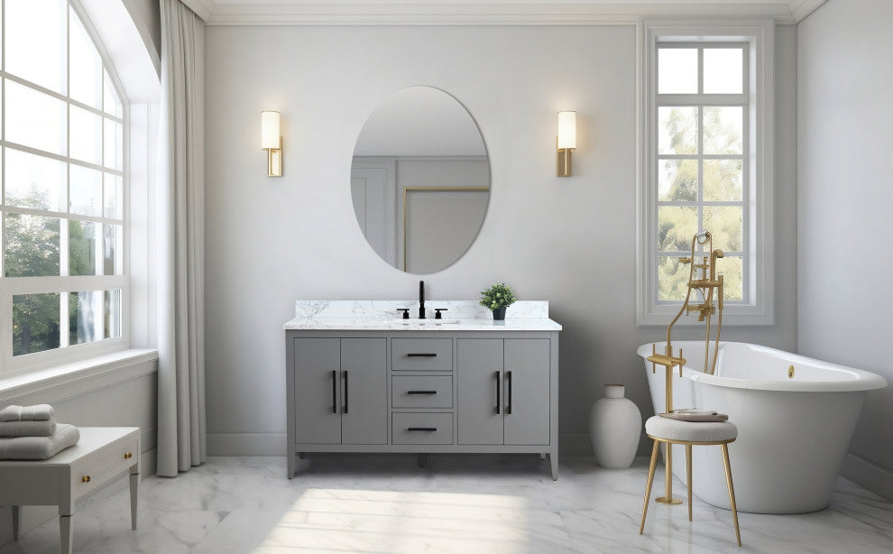 Vanity Art Bathroom Vanity With Sink, Cashmere Gray, 60", Single Sink, Matte Black