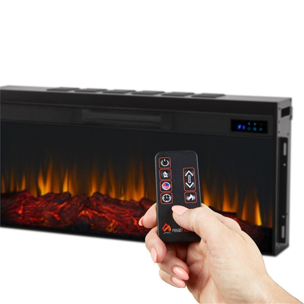 Real Flame Morris 72" Wood Landscape Electric Fireplace TV Stand in Black Maple