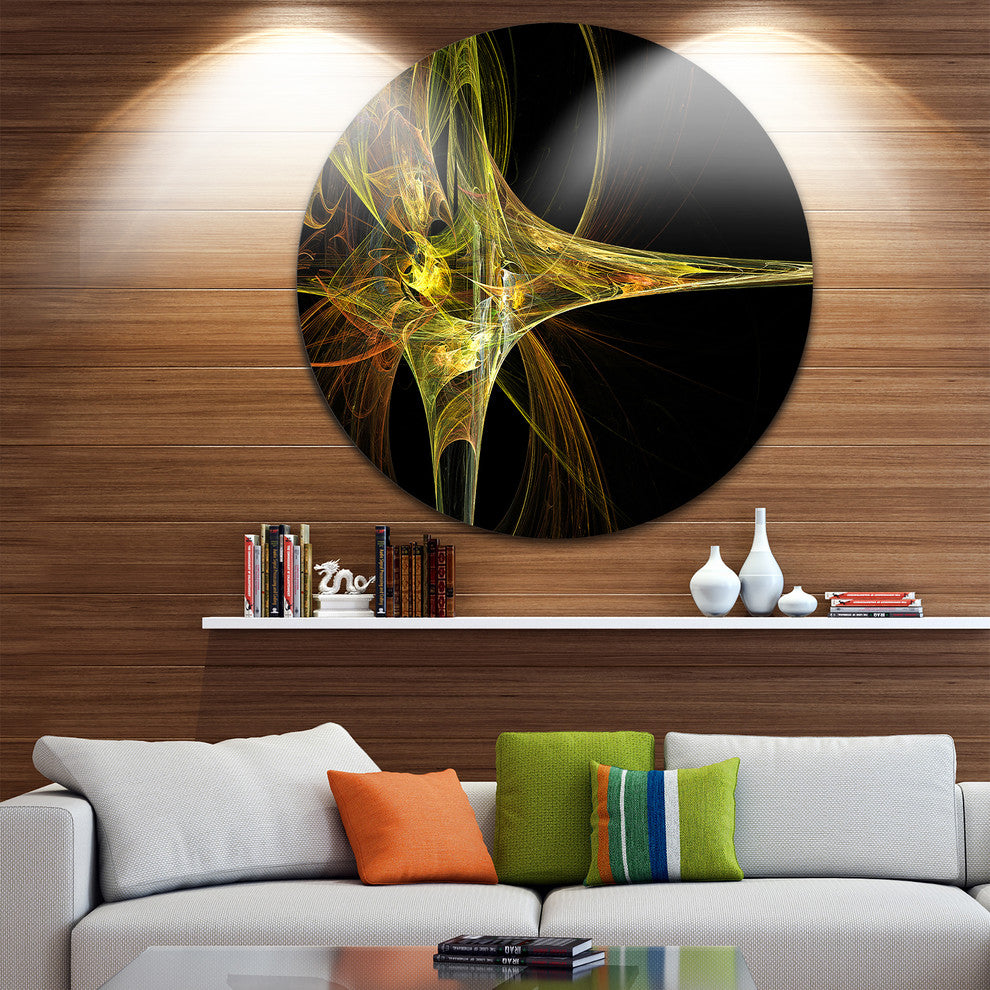 Fractal Artwork Yellow, Abstract Digital Art Disc Metal Wall Art, 11"
