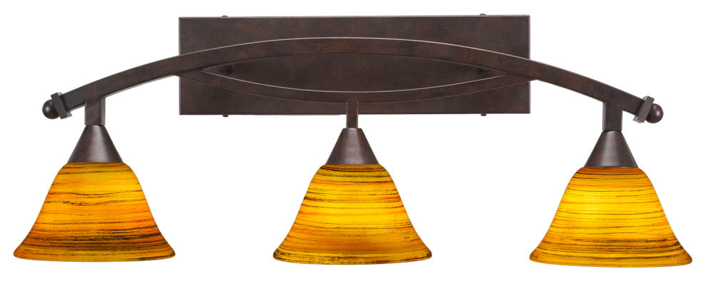 Bow 3 Light Bath Bar, 7" Fire Saturn Glass