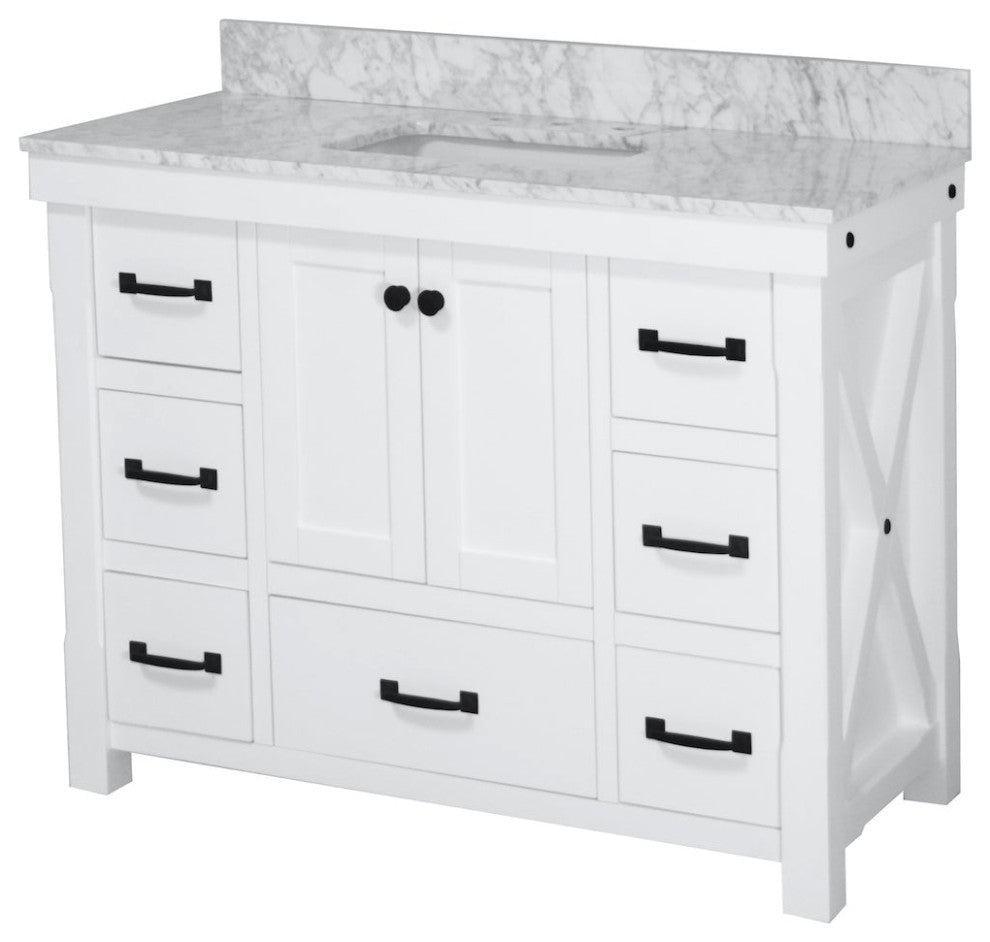 Tuscany 48" Bathroom Vanity, White, Carrara Marble