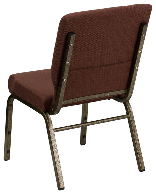 18.5''W Stacking Church Chair in Brown Fabric - Gold Vein Frame