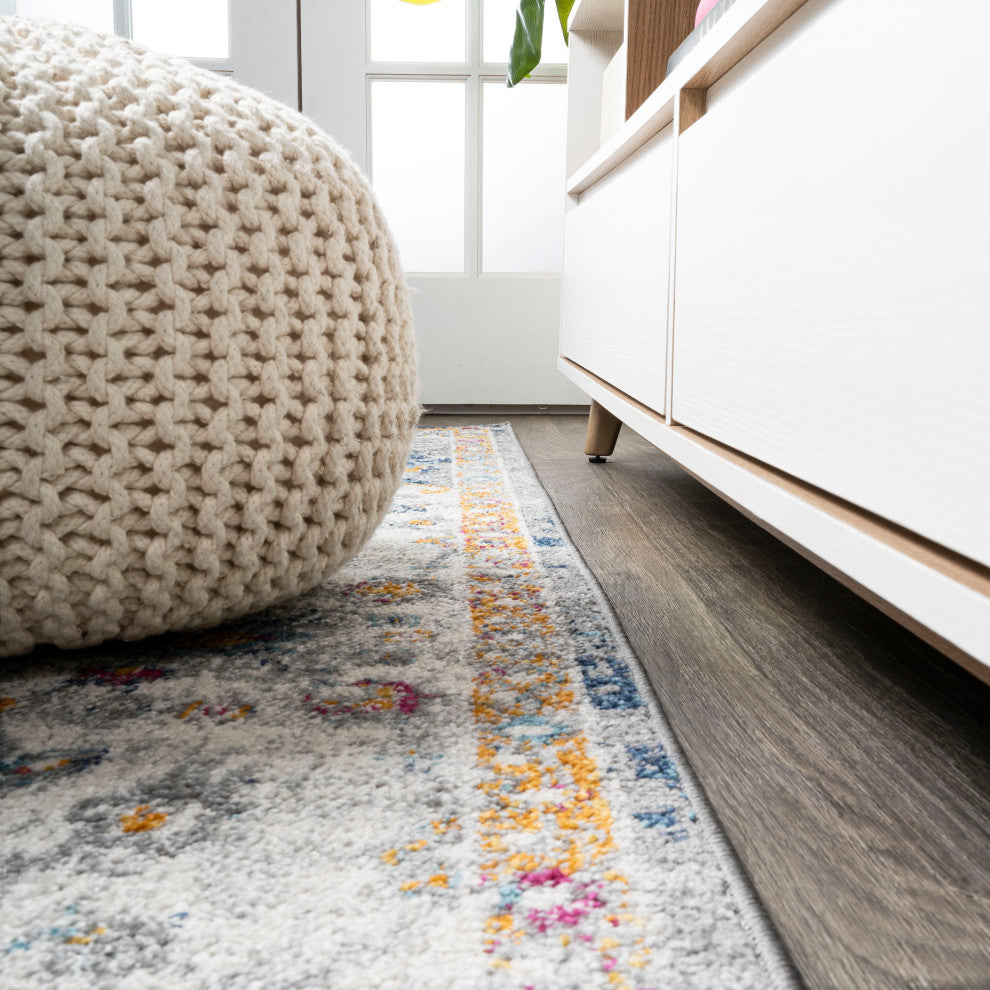 Lorena Ornate Boho Medallion Light Gray/Dark Blue/Orange 4'x6' Area Rug