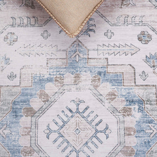 Safavieh Arizona Machine-Washable Collection ARZ216 Rug, Grey/Blue, 6' Round