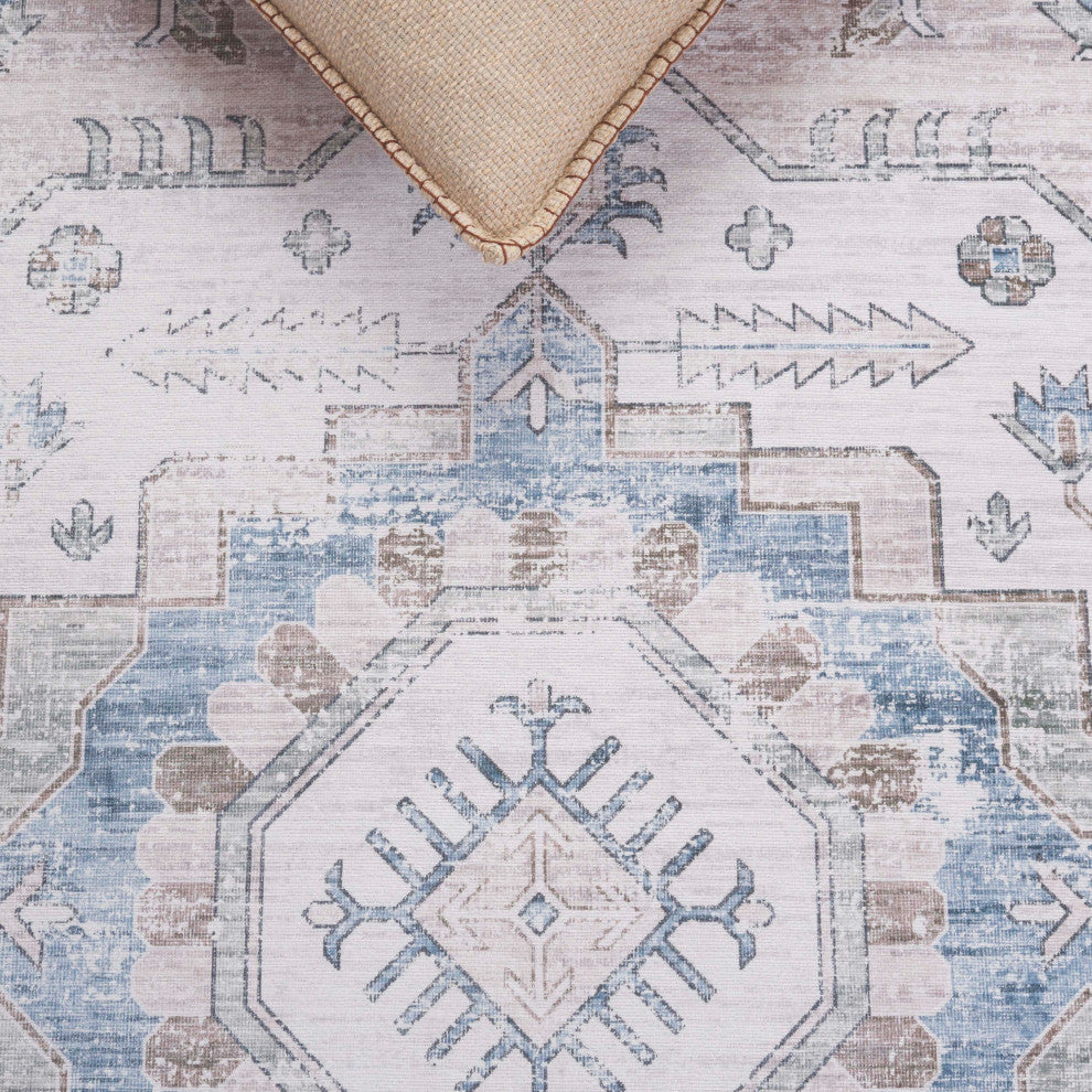 Safavieh Arizona Machine-Washable Collection ARZ216 Rug, Grey/Blue, 6' Round