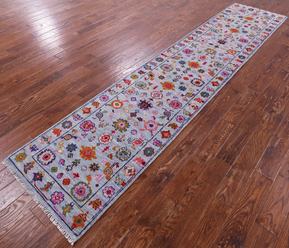 2' 7" X 12' 1" Runner Turkish Oushak Hand-Knotted Wool Rug - Q15906