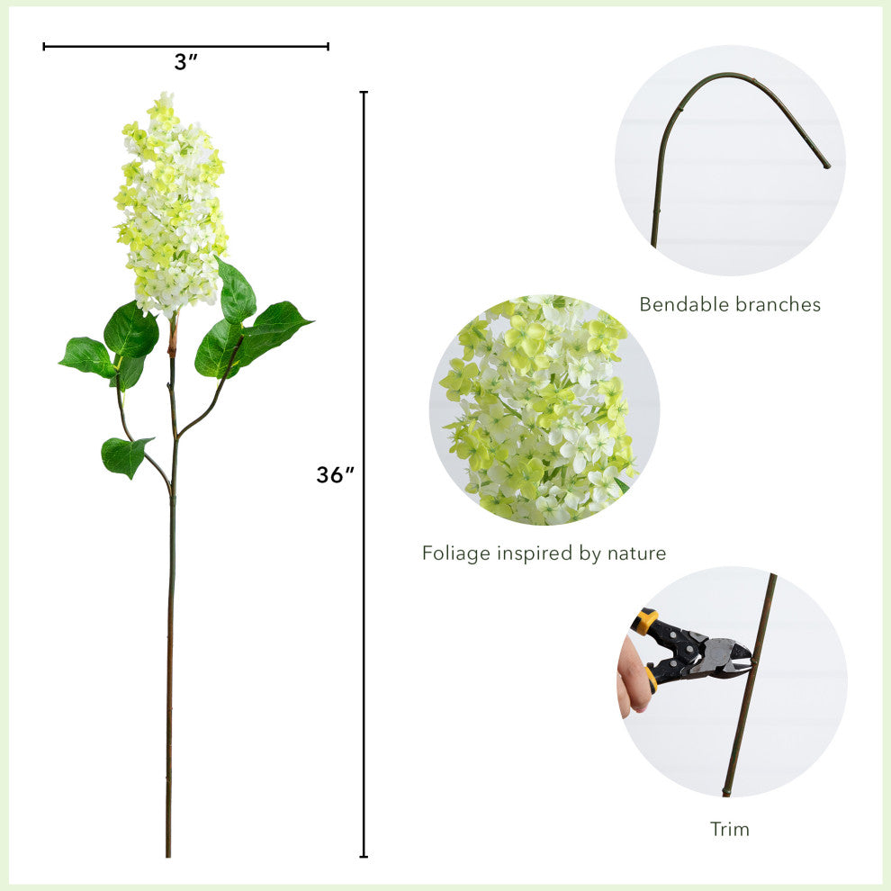 36in. Artificial Lilac Flower Stems, Set of 3, White