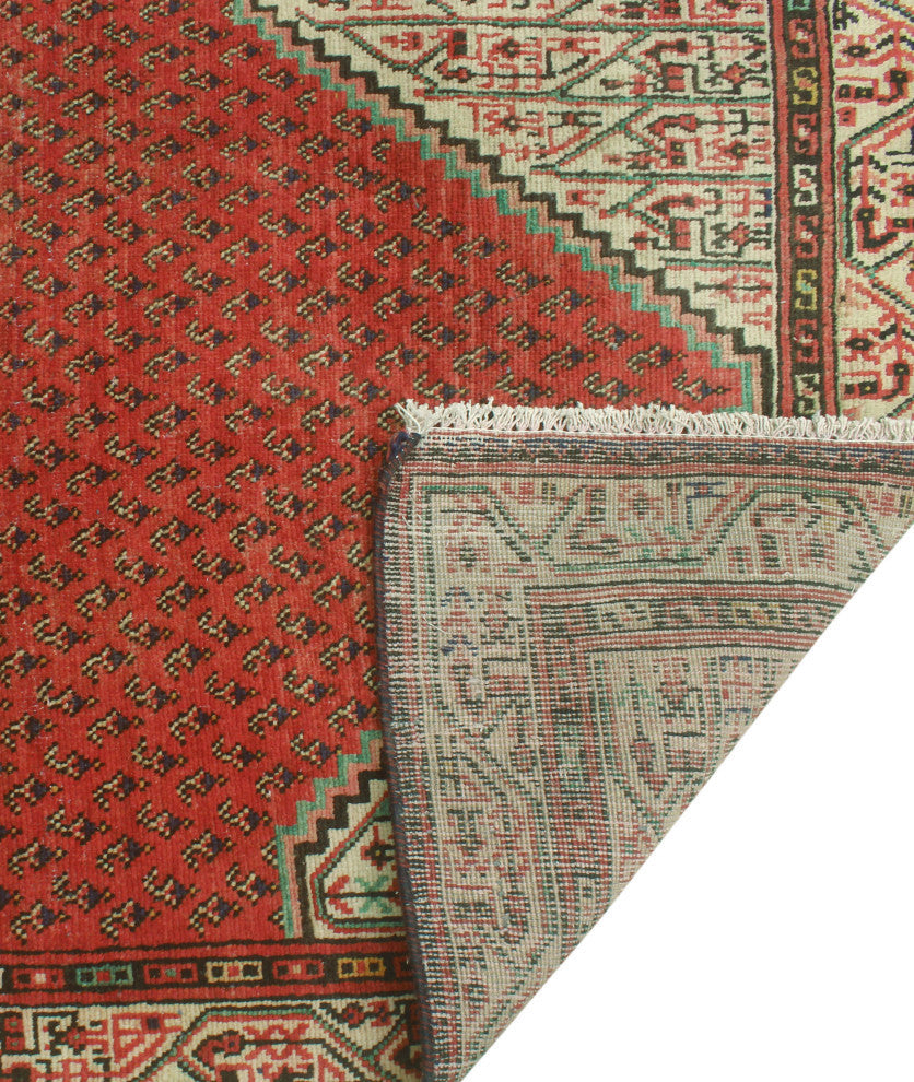 Fine Vintage Distressed Dziko Red/Ivory Runner, 3'4x10'0