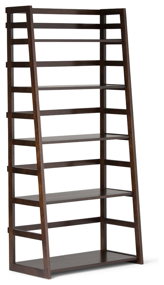 Acadian Solid Wood 63 Inch X 30 Inch Ladder Shelf Bookcase In Brunette Brown